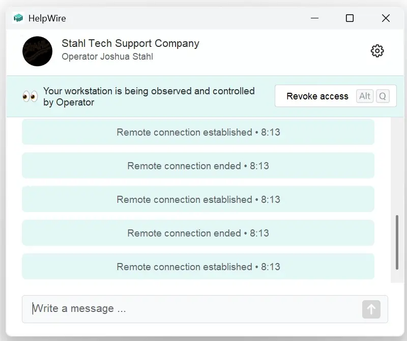 Remote connection established with HelpWire